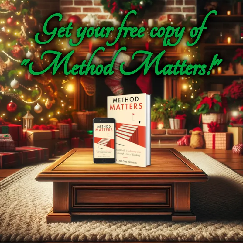 Get your free copy of Method Matters: the paperback and ebook on a table by a Christmas tree