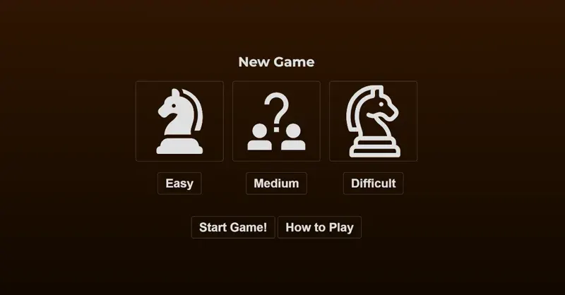 Blindfold Chess: new game screen with easy, medium and difficult options
